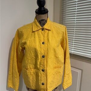 Chico’s denim like casual Yellow Women's Jacket size 0 vanity = small